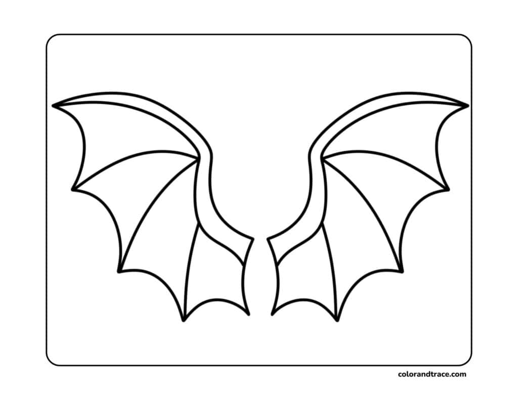 Preview of a printable coloring page featuring a bat with wide, outstretched wings.