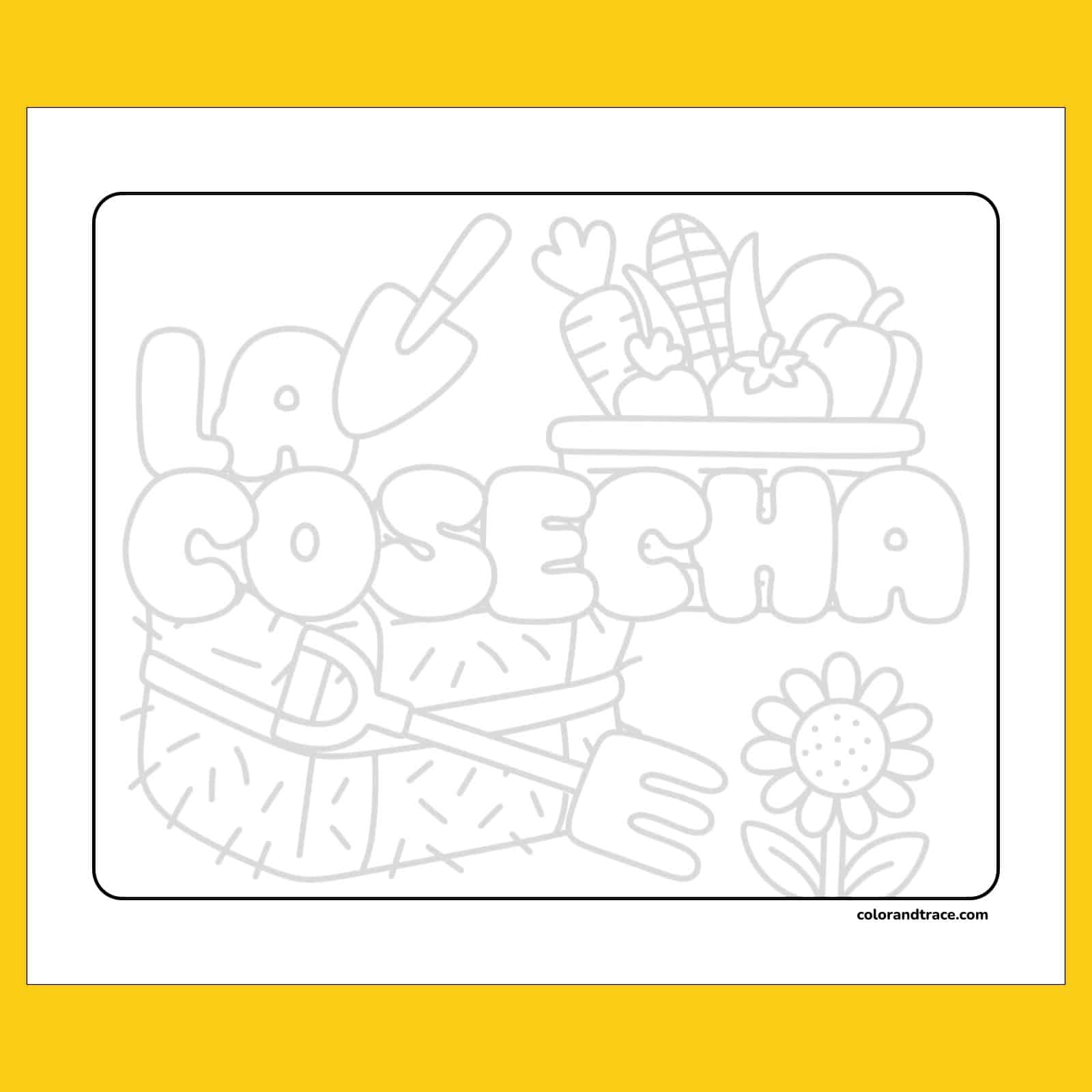 Cosecha: cesta de verduras para colorear con girasol
