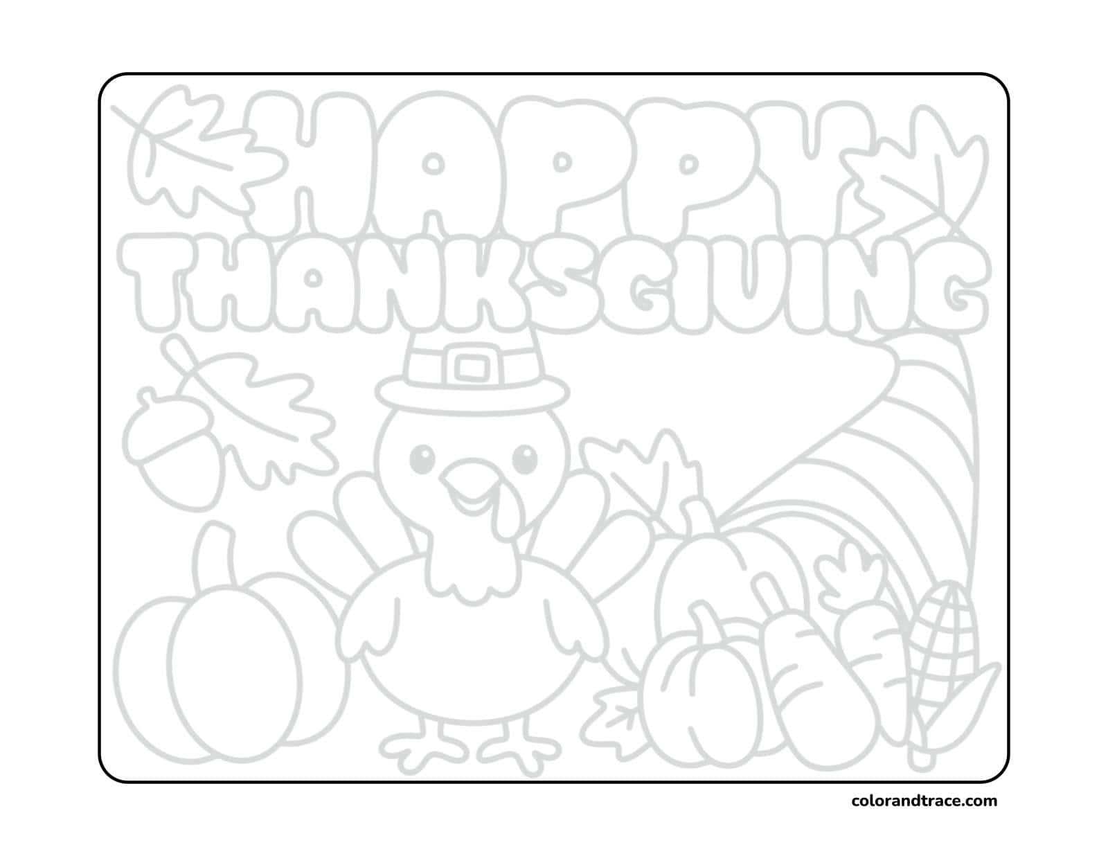 Preview of a printable Thanksgiving tracing page for coloring