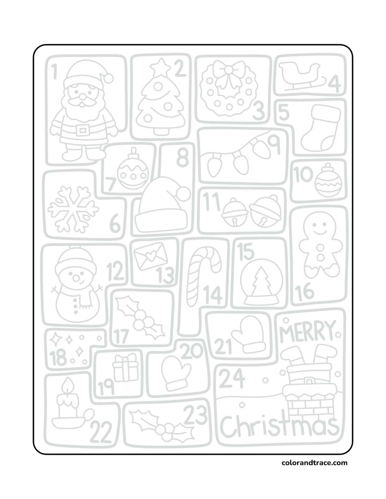 Preview of the Christmas Advent Calendar tracing page, a printable tracing sheet