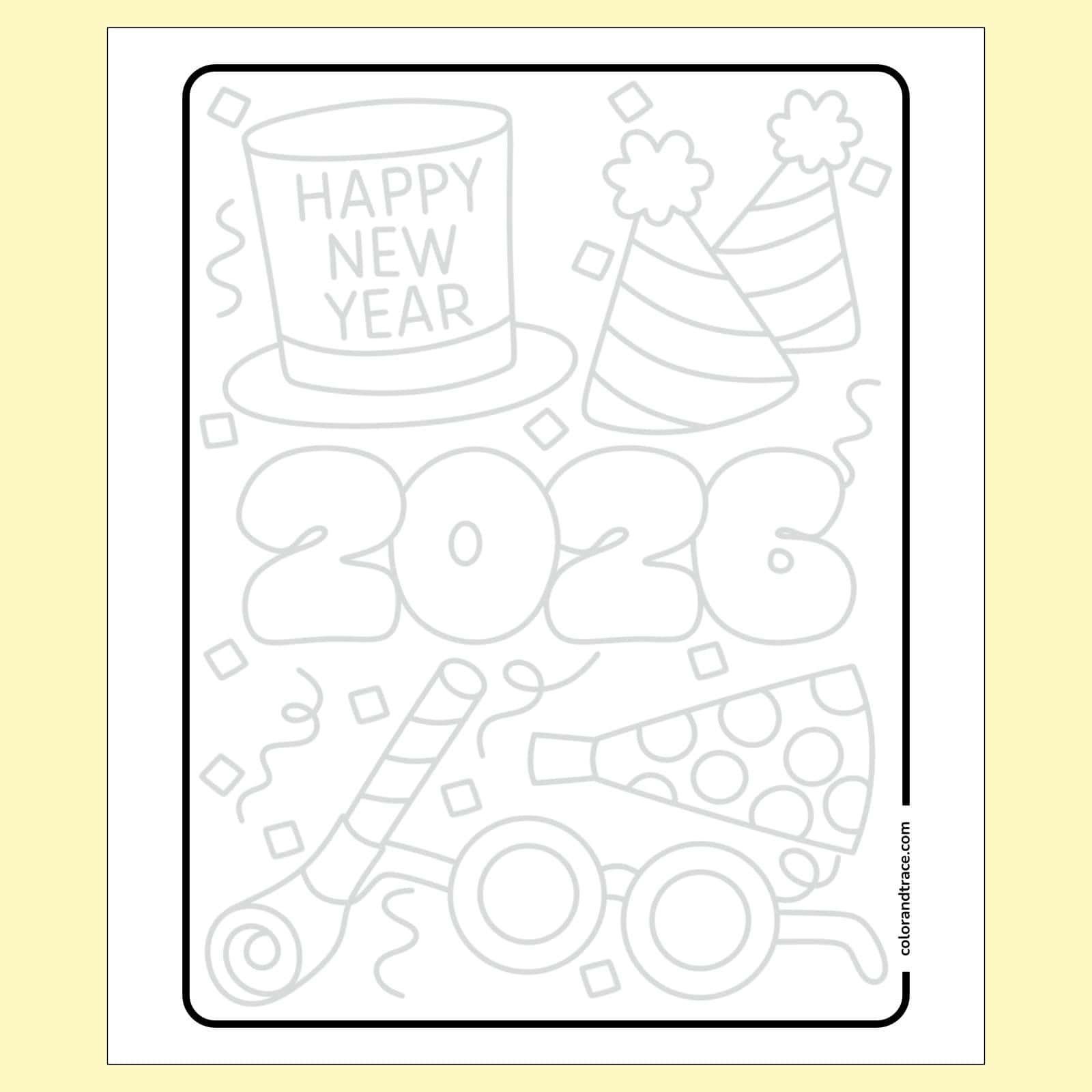 Free Printable Happy New Year 2026 Tracing Page PDF Color And Trace