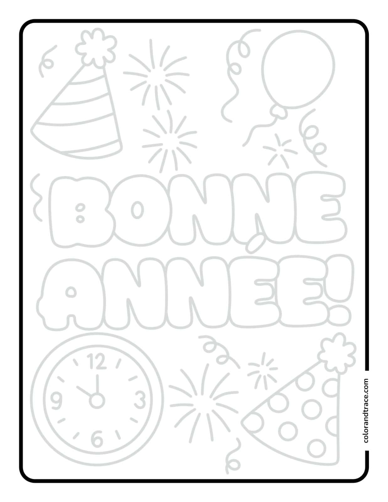 Aperçu de la page à colorier imprimable Bonne Année tracing page