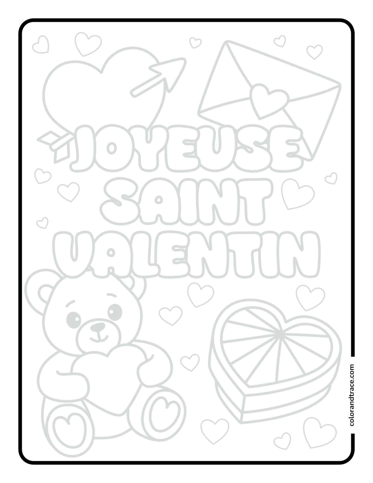 Aperçu de la page de traçage Joyeuse Saint Valentin, imprimable et à colorier