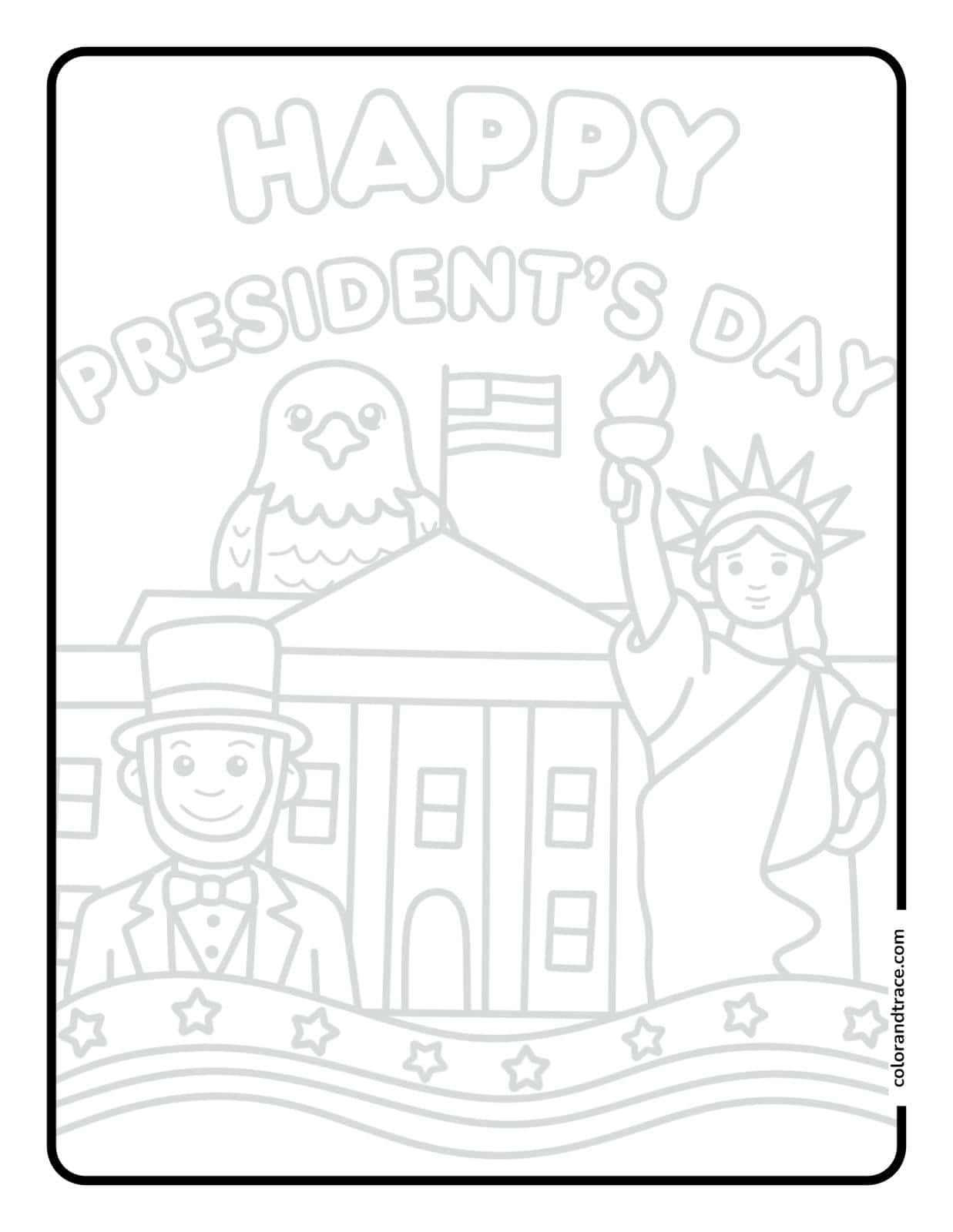 Preview of a printable President's Day tracing page ready for coloring