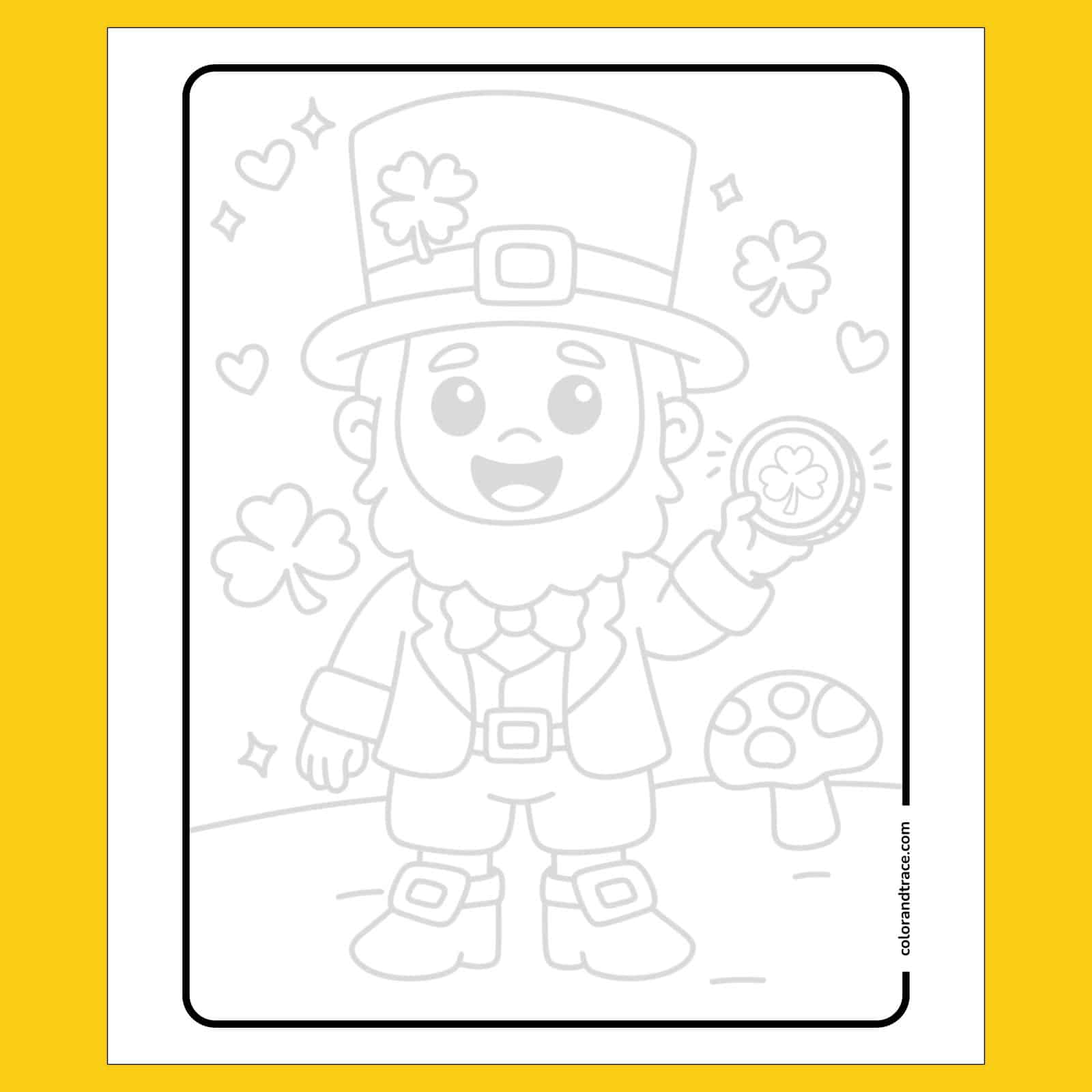 Leprechaun tracing page with hat, beard and clovers