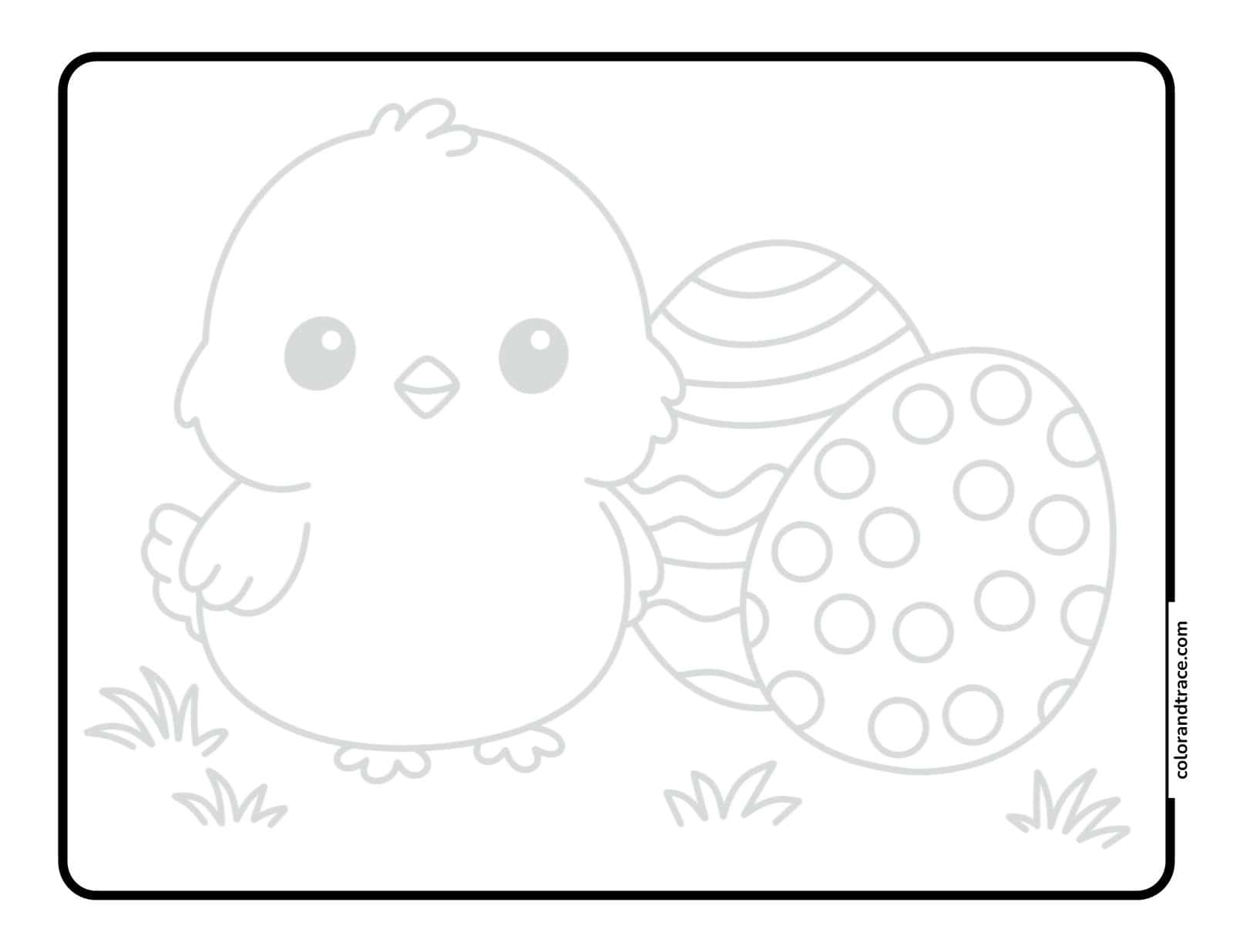 Preview of a printable tracing page showing an Easter chick and eggs