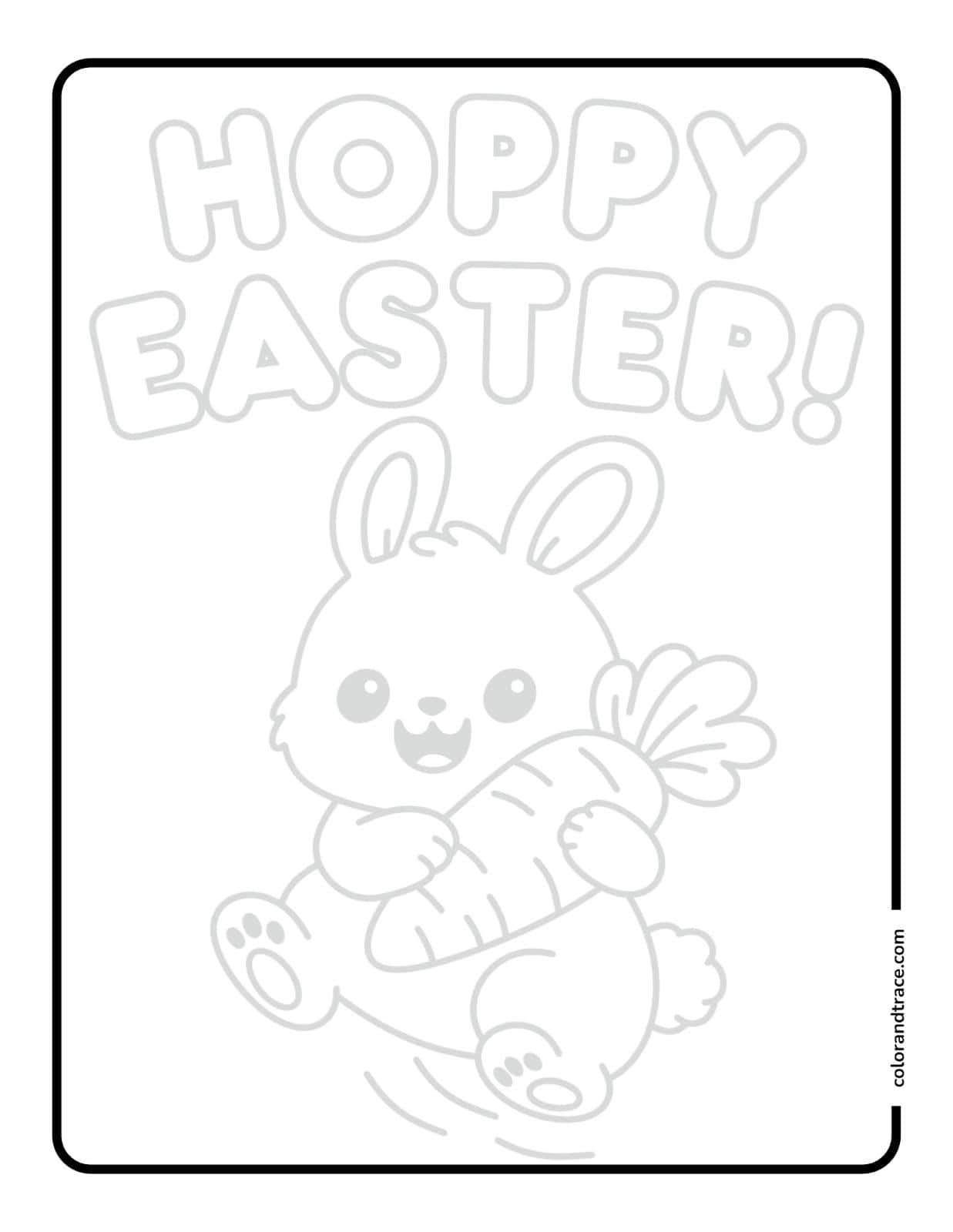 Preview of a printable tracing page: bunny with carrot to color and trace.
