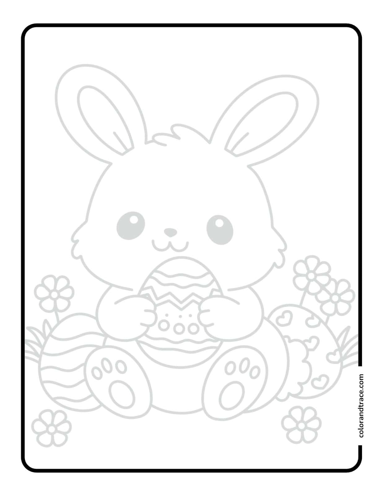 Preview of a printable Easter bunny tracing page with eggs