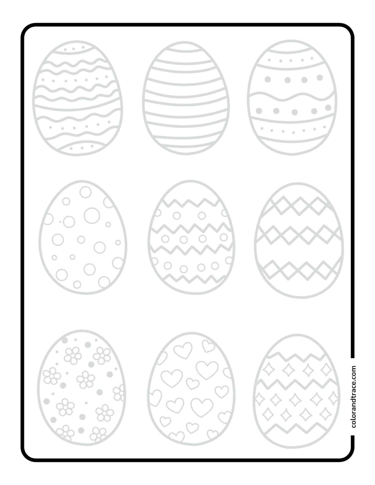 Preview of a printable Easter eggs tracing page