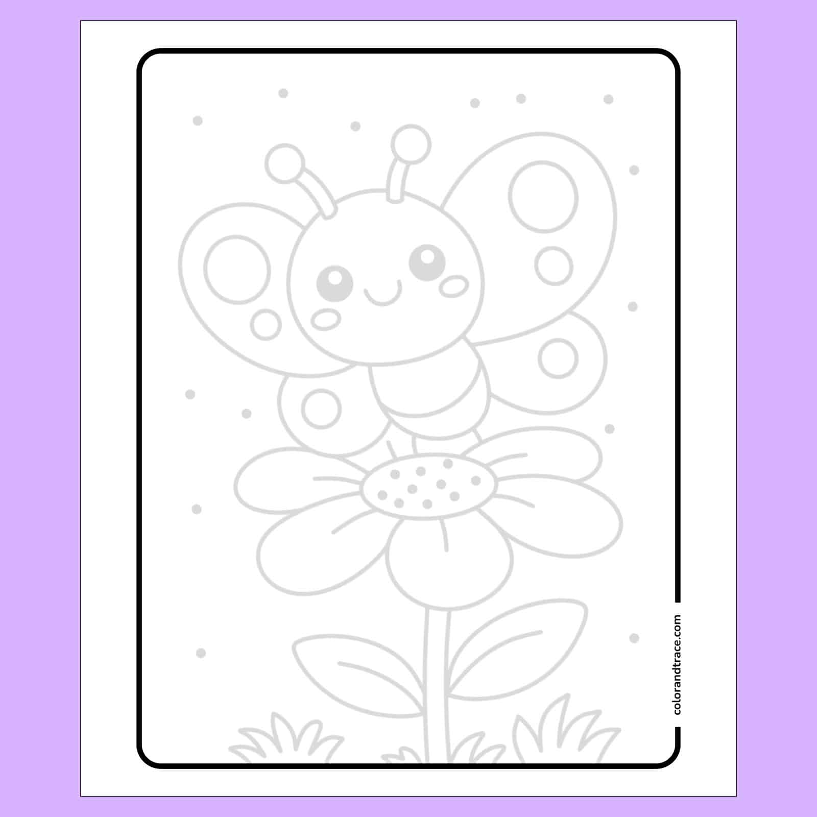 Butterfly tracing page with a cute butterfly perched on a blooming flower