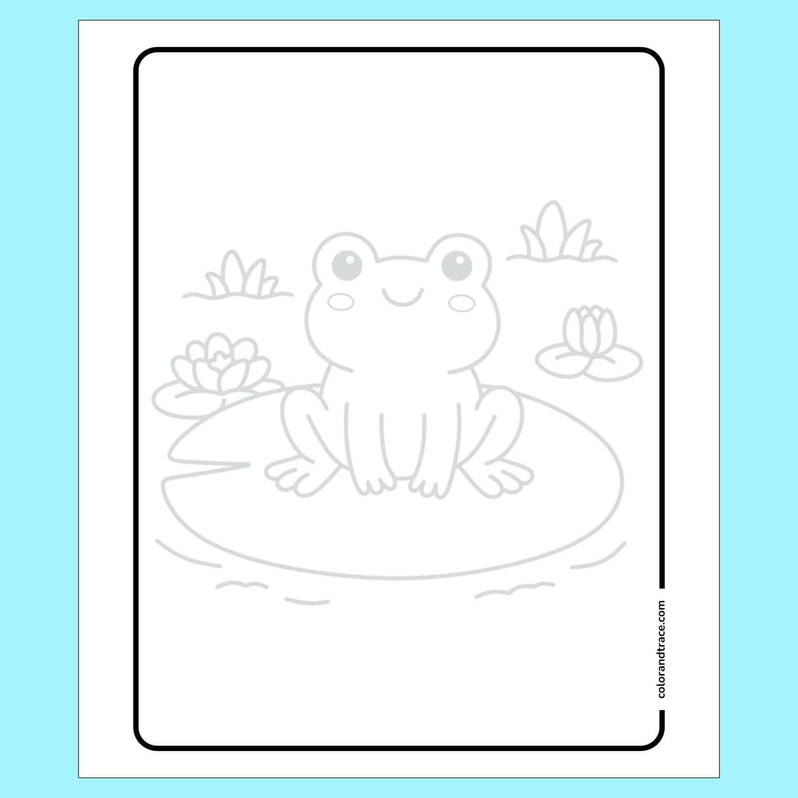 frog sitting on a lily pad tracing page line art for kids