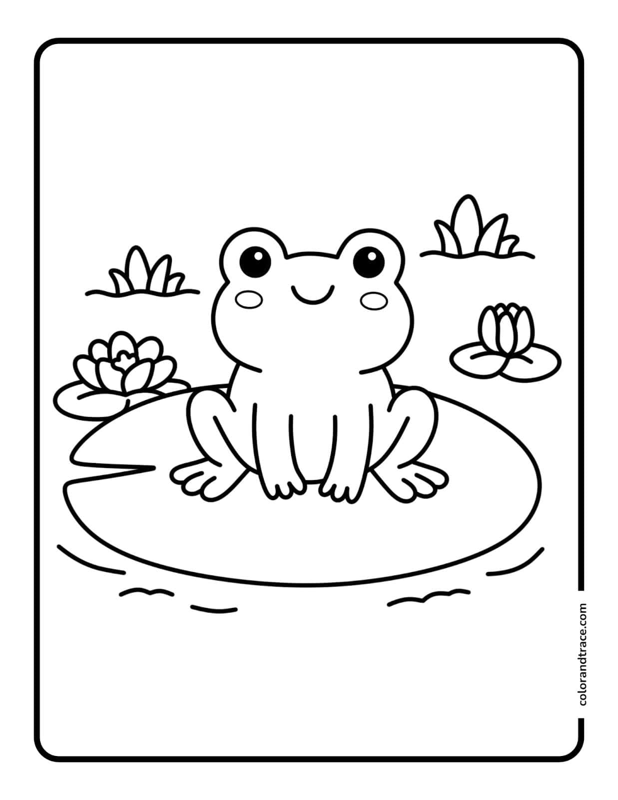 Free Printable Frog on Lilypad Coloring Page PDF - Color and Trace