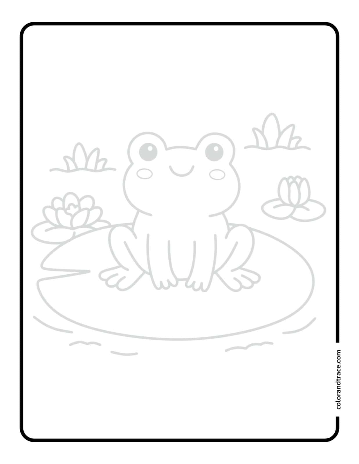 Preview of a frog on a lily pad tracing page for kids to trace.