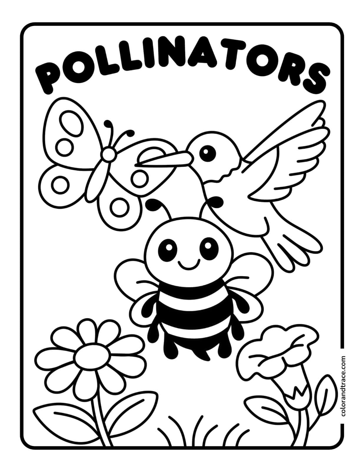 Cute black-and-white coloring page titled 
